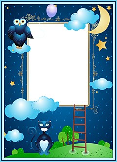 Aplique night photo frame with moon, owl and cat