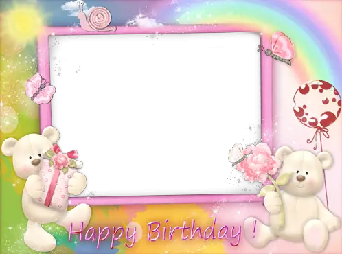 Photo frame - Happy Birthday with pink teddy bears