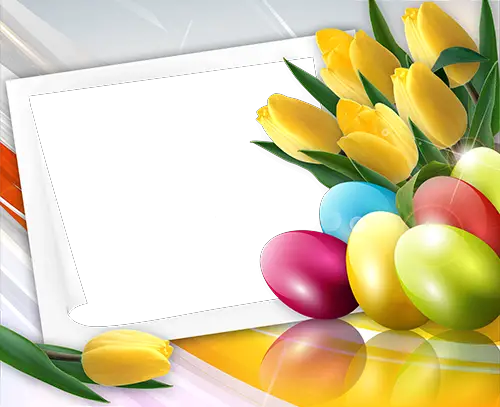 Photo frame - Happy Easter with spring tulips