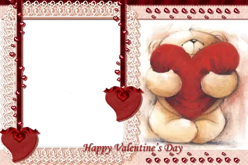 Photo frame - Valentine's day. Teddy bear red heart