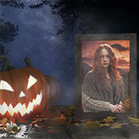 Photo effect - Halloween. Pumpkin in the forest