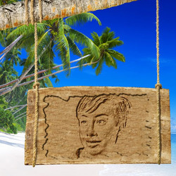 Foto efecto - Placa de madera en la isla deshabitada
