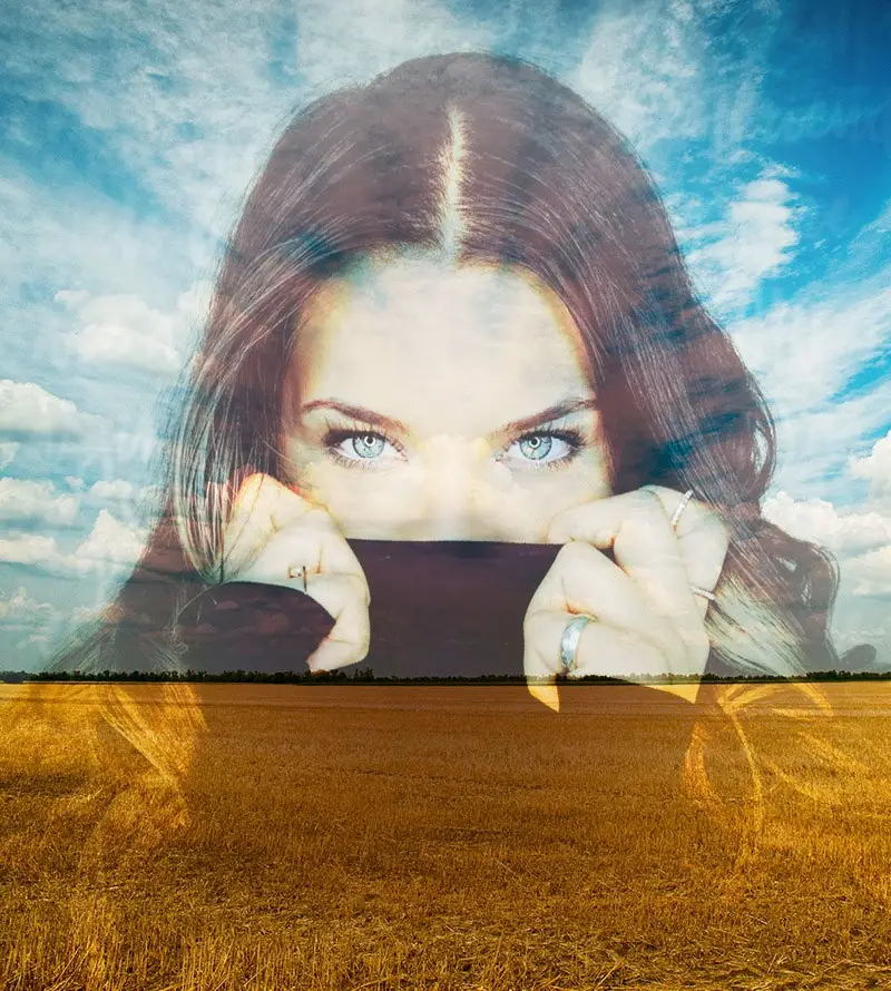 Efeito de foto - Dissolved in blue sky and yellow wheatfield