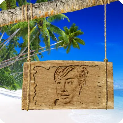 Foto efecto - Placa de madera en la isla deshabitada