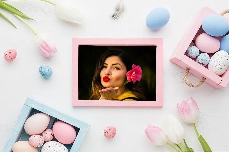 Foto efecto - Pink photo frame on Easter