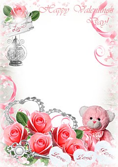 Valentine's card with pink hearts and roses