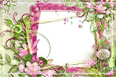 Cadre photo avec des fleurs roses et vertes