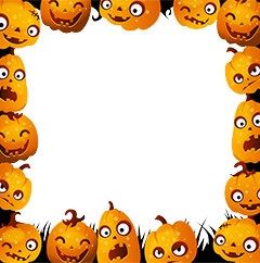 Halloween frame with emotional pumpkins