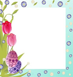 Easter frame border with bright flowers