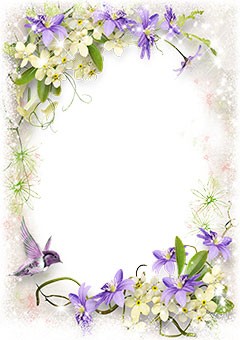 Spring bird and violet flowers