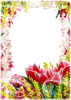 Floral frame with red tulips and yellow flowers