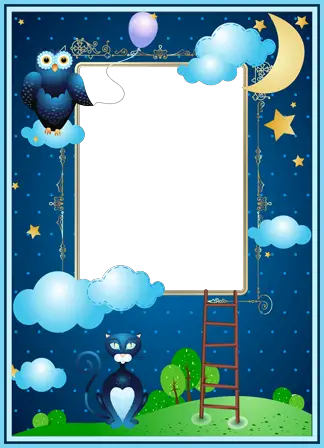 Foto rámeček - Noční fotorámeček s měsícem, sova a kočka
