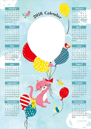 Photo frame - Calendar 2018. Cat mouse and balloons