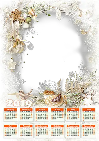 Cadre photo - Calendar 2019. Vintage ornaments