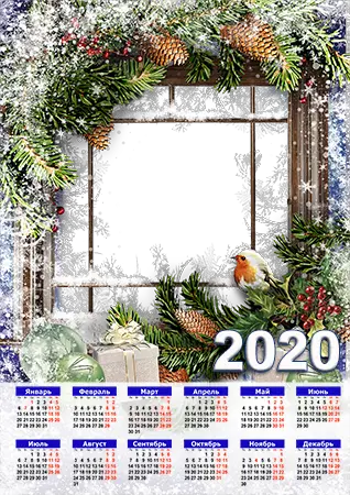 Фоторамка - Calendar 2020. Snowy window