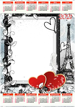 Photo frame - Calendar 2021. Eiffel tower