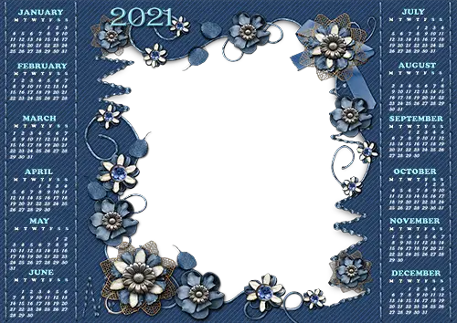 Cornici fotografiche - Calendar 2021. Vintage blue flowers