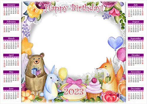Foto rāmji - Calendar 2023. Happy Birthday
