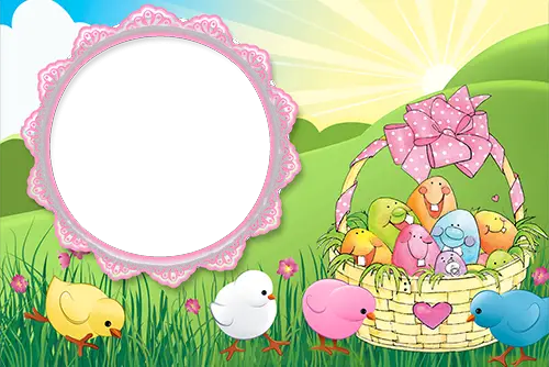 Photo frame - Cute Easter chickens and funny Easter eggs