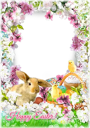 Photo frame - Easter rabbit in bright flowers