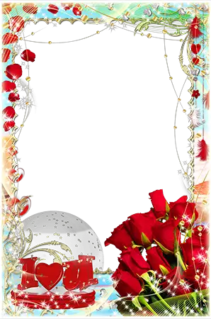 Foto rámeček - Miluji tě. Kytici rudých růží.