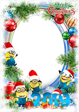 Photo frame - Merry Christmas 2019. Festive minions