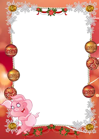 Photo frame - New Year frame border. Smiling piglet
