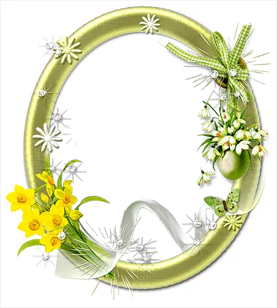 Фоторамка - Oval floral frame with yellow  narcissists