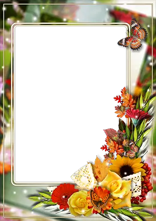 Foto rámeček - Photo frame with bright bunch of flowers