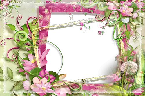 Foto rāmji - Foto rāmis ar rozā un zaļiem ziediem