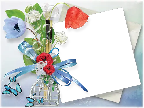 Photo frame - Red and blue poppy flowers