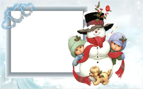 Фоторамка - Снеговик с детьми