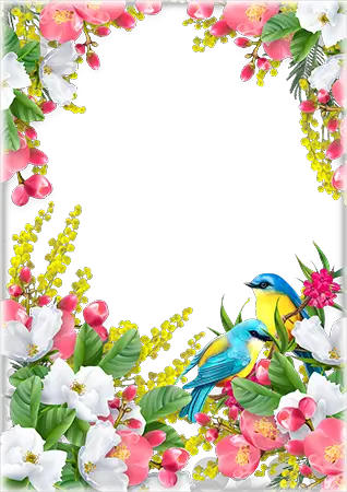 Фоторамка - Spring birds inside of colorful flowers
