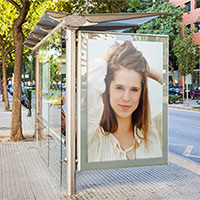 Effect - Advertisement on the bus stop in the sunny day