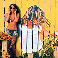 Foto efecto - Pretty woman near the fence