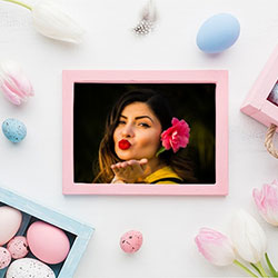 Photo effect - Pink photo frame on Easter