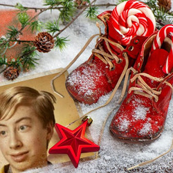 Efeito de foto - Natal tradição de deixar presentes em botas