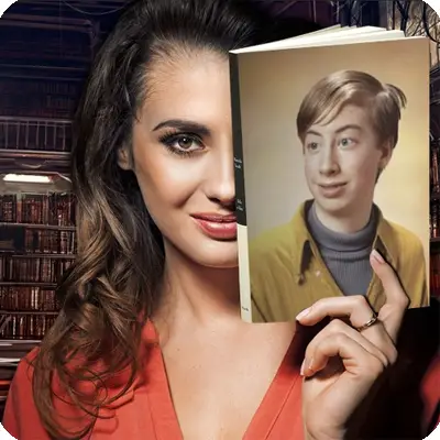 Photo effects. Hidden smile of the lovely librarian