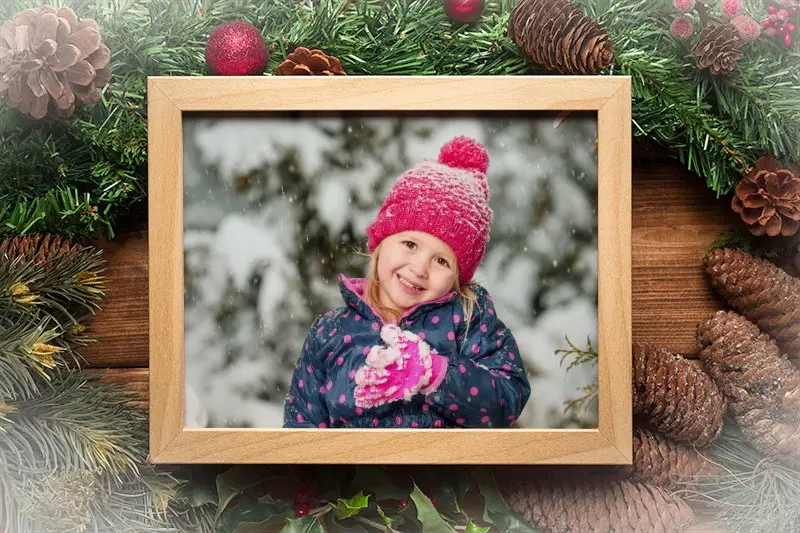 Efeito de foto - Photo frame with Christmas decorations from pine cones