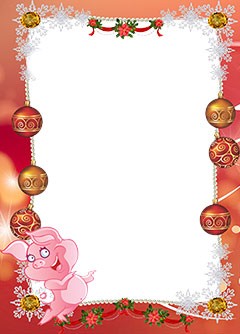 New Year frame border. Smiling piglet