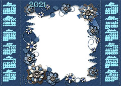 Calendar 2021. Vintage blue flowers