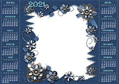 Calendar 2021. Vintage blue flowers