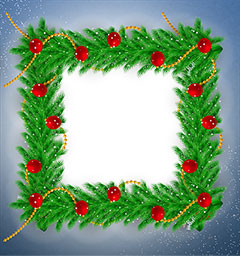 Christmas wreath above the blue background