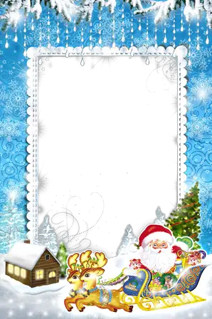 Photo frames. Santa Claus hurries to holiday