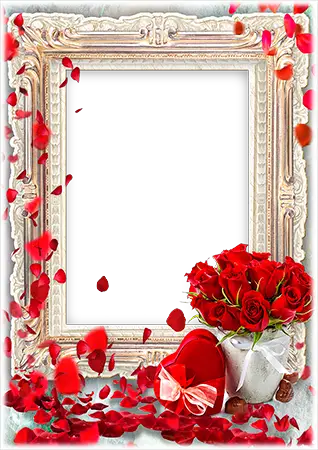 Photo frames. Valentines Day with roses petals