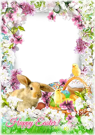 Easter Frame Rabbit Photo frames. Easter rabbit in bright flowers
