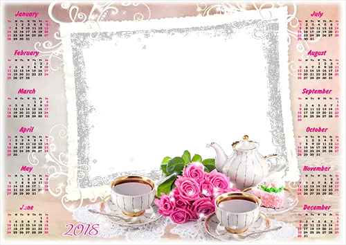 Photo frame - Calendar 2018. Tea with a cake