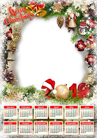 Photo frame - Calendar 2019. Christmas bells