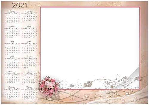 Photo frame - Calendar 2021. Bunch of roses