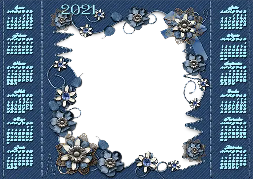 Marco de fotos - Calendar 2021. Vintage blue flowers